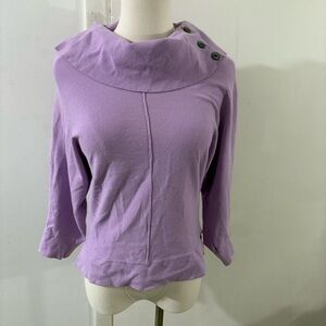 Jones New York Purple Button Cowl Neck 3/4 Sleeve Sweater Sz S Classic Preppy